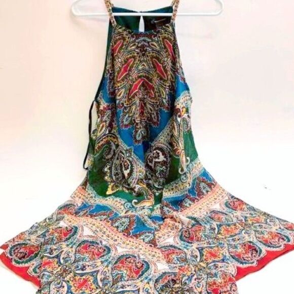 FESTIVAL NIGHT RIDER BOHO KERCHIEF HEM DRESS - TRUE TEAL/TAN 8 NWT - Picture 3 of 16